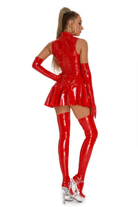 Red PU Leather Dress Set